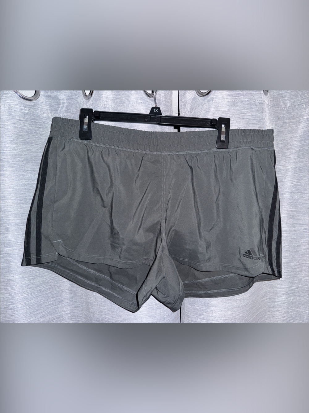 adidas Women's Gray Athletic Shorts with Black Stripes